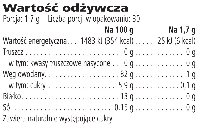 Rozpuszczalny Napój Ziołowy z Ekstraktami Herbaty - składniki odżywcze