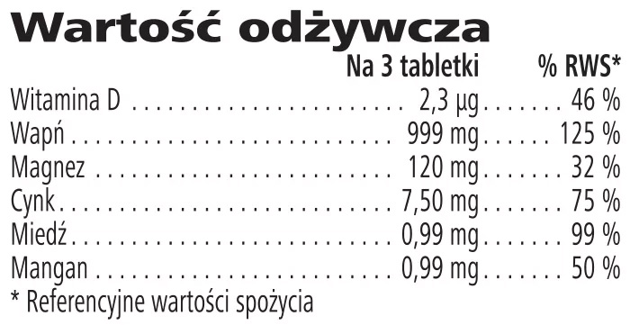 Xtra-cal - składniki odżywcze